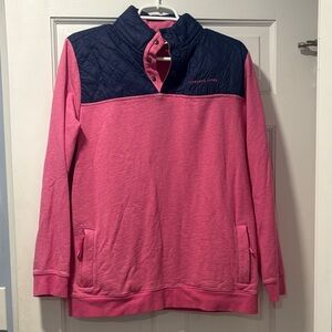 Vineyard Vines Pink and Navy Quilted Pullover